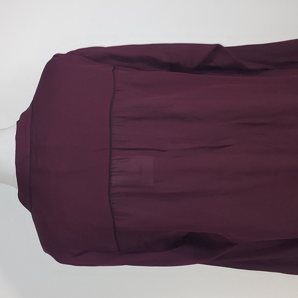 Vince Burgundy Tipped Slim Silk Button-Up L/S Roll-Tab Blouse Size Large NWT - Picture 7 of 11